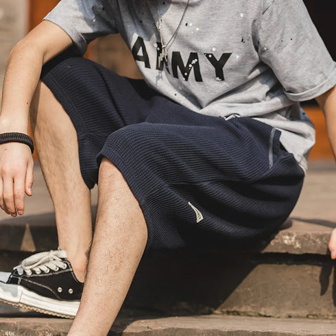 Retro Loose Waffle Cargo Shorts – Heavyweight Beach & Workwear Style